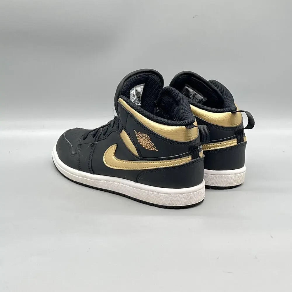 Nike Shoes Youth 3 Black Gold Leather Air Jordan 1 Mid Basketball Sneakers